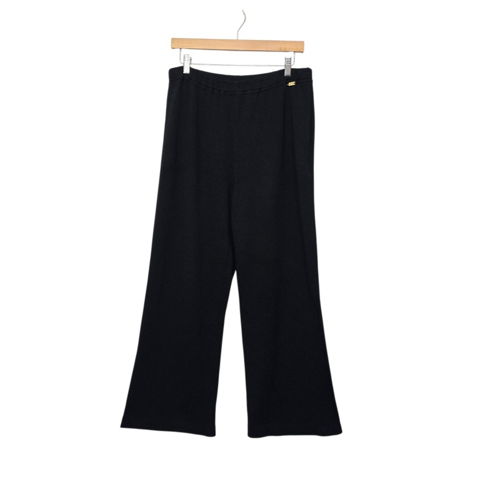 St. John Sport Essentials Marie Gray Black Wide Leg Santana Knit Pants Size Med